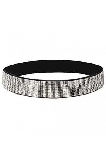 Lamdgbway Strass Pu Cuir Large Taille Ceinture Mode Élastique Stretch Taille Bande Pour Femmes Filles Noir 95cm