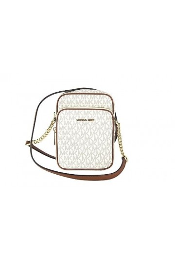 Michael Kors Jet Set Travel Signature PVC Medium Logo Chain Crossbody Flight Bag Brown 