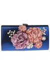 Aileder Sac de soirée fait main pour femme avec fleurs et perles - Bleu - bleu,