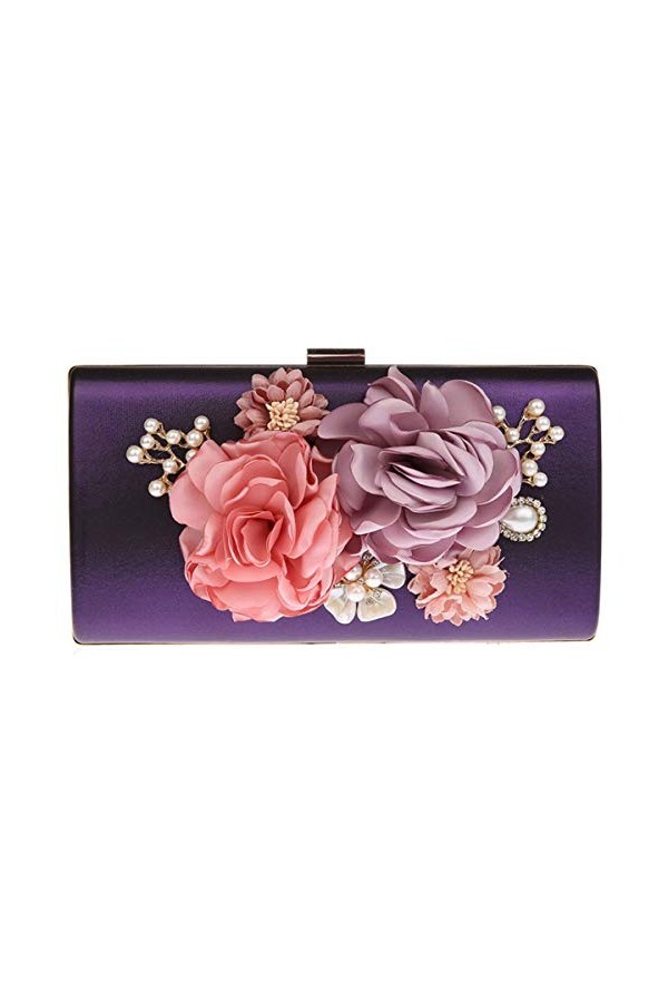 Aileder Sac de soirée fait main pour femme avec fleurs et perles - Bleu - bleu,
