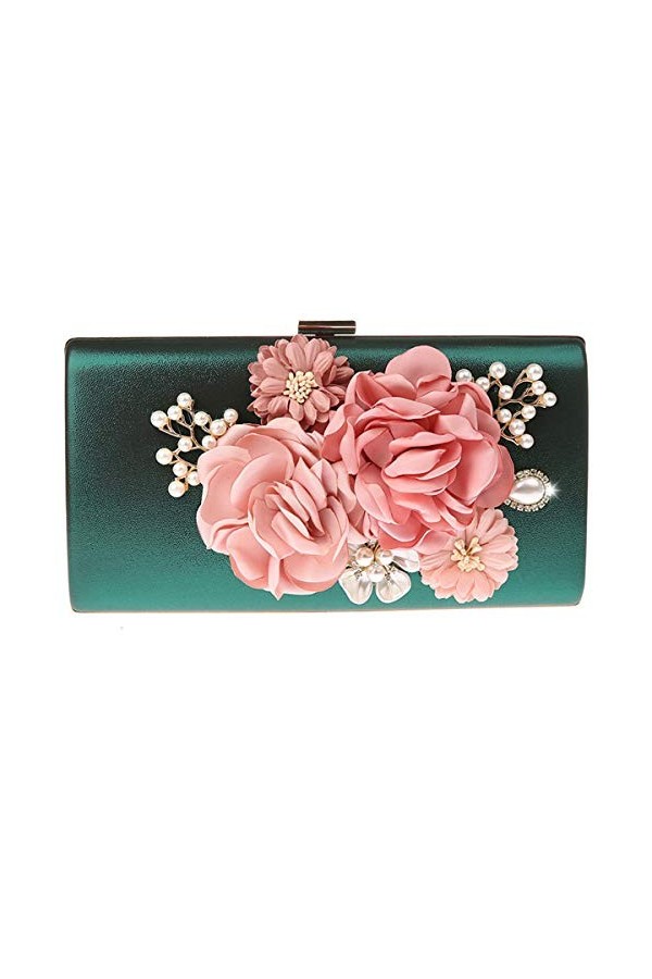 Aileder Sac de soirée fait main pour femme avec fleurs et perles - Bleu - bleu,