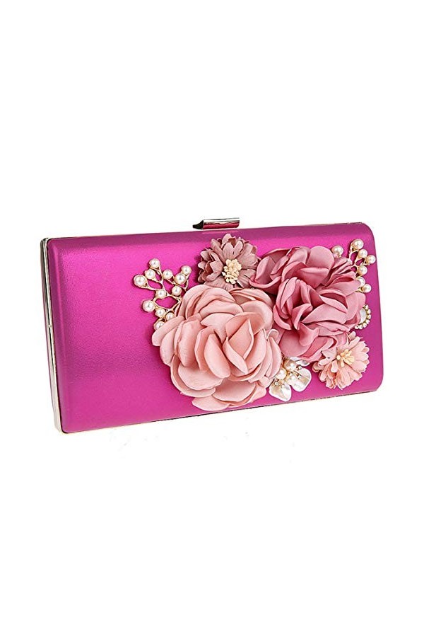 Aileder Sac de soirée fait main pour femme avec fleurs et perles - Bleu - bleu,