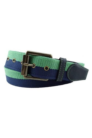 TigerTie Ceinture en tissu de grande qualité avec boucle en acier inoxydable et applications en cuir véritable Couleur unie L