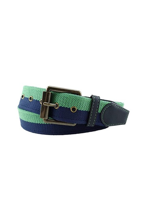 TigerTie Ceinture en tissu de grande qualité avec boucle en acier inoxydable et applications en cuir véritable Couleur unie L