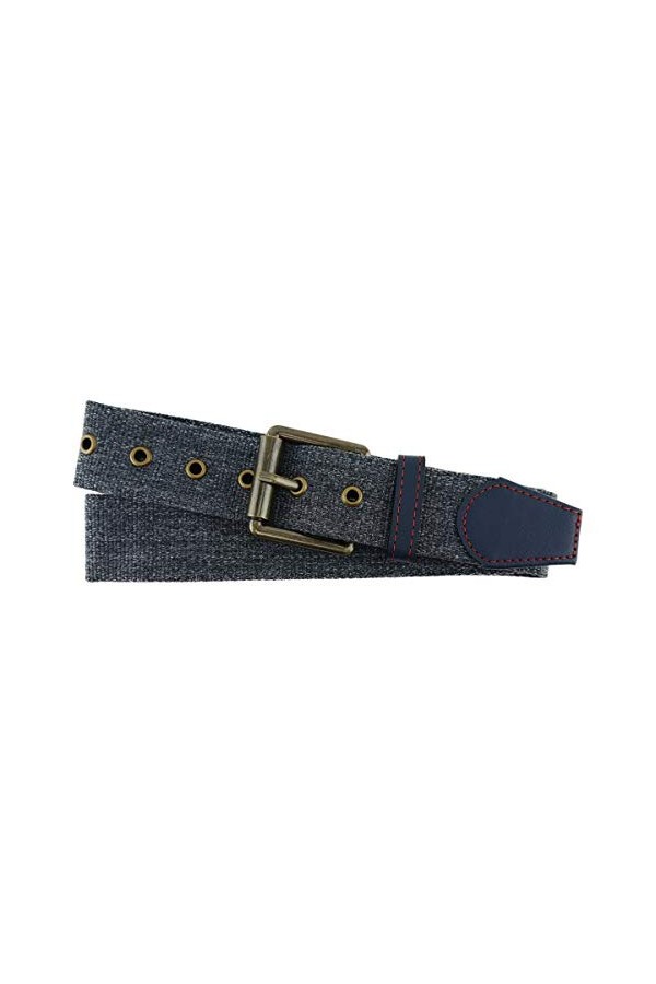 TigerTie Ceinture en tissu de grande qualité avec boucle en acier inoxydable et applications en cuir véritable Couleur unie L