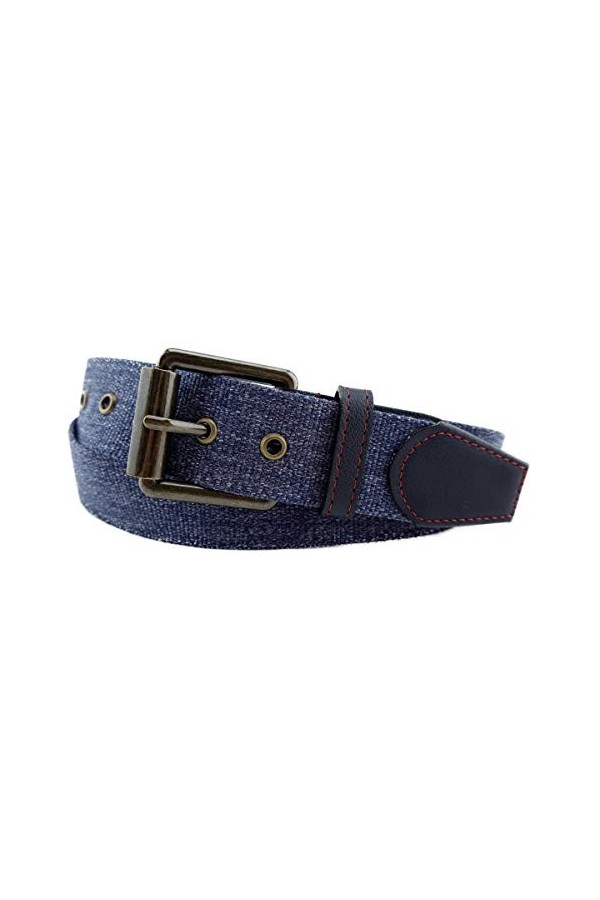 TigerTie Ceinture en tissu de grande qualité avec boucle en acier inoxydable et applications en cuir véritable Couleur unie L