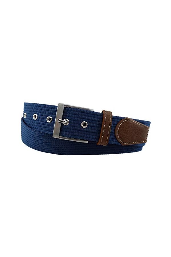 TigerTie Ceinture en tissu de grande qualité avec boucle en acier inoxydable et applications en cuir véritable Couleur unie L