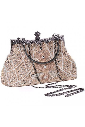 Coucoland Sac à Main vintage en Paillettes 1920S avec Chaîne pour femme Exquis Grande Capacité Pochette Sac de Soirée Mariage