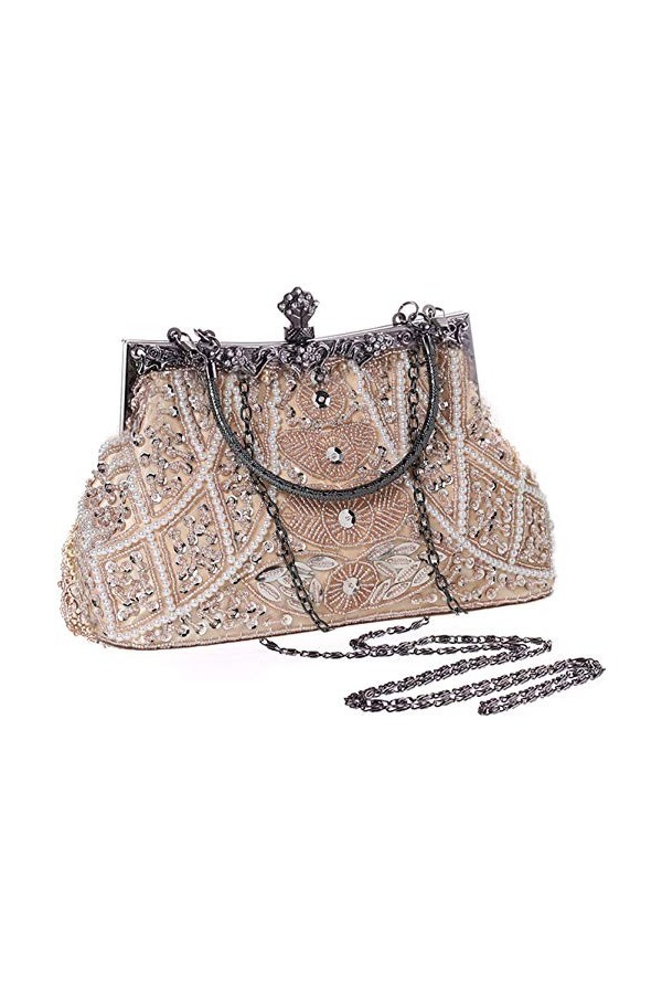 Coucoland Sac à Main vintage en Paillettes 1920S avec Chaîne pour femme Exquis Grande Capacité Pochette Sac de Soirée Mariage