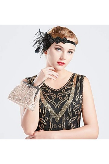 Coucoland Sac à Main vintage en Paillettes 1920S avec Chaîne pour femme Exquis Grande Capacité Pochette Sac de Soirée Mariage