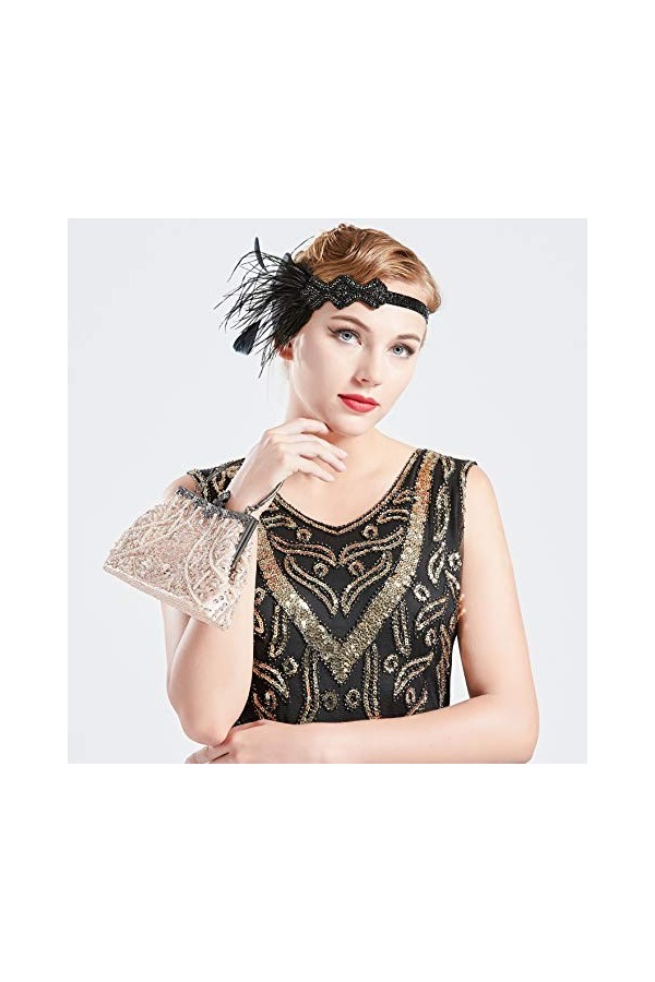 Coucoland Sac à Main vintage en Paillettes 1920S avec Chaîne pour femme Exquis Grande Capacité Pochette Sac de Soirée Mariage