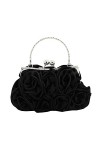DZOZO Pochette en satin pour femme - Sac de soirée floral - Sac de banquet avec chaîne amovible, a-noir