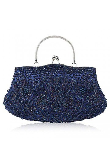 EROUGE Grand sac à main de soirée Motif fleur à paillettes, Bleu bleu , Taille unique