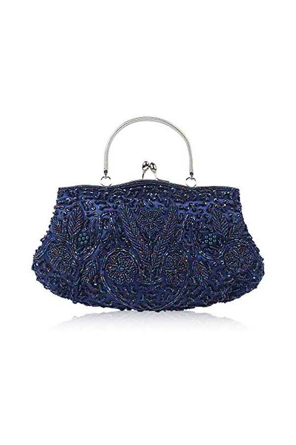 EROUGE Grand sac à main de soirée Motif fleur à paillettes, Bleu bleu , Taille unique