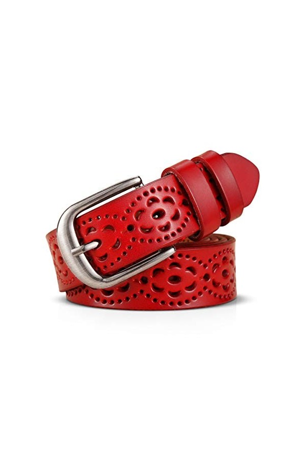 DORRISO Ceinture Femme Simple et à La Mode Ceinture Cuir Creux Fleur Conception pour Toutes Occasions 105, 110,115CM Ceinture