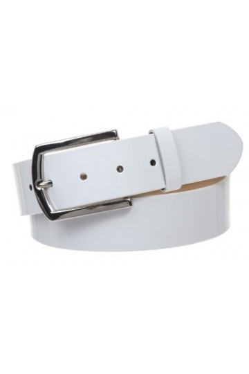 Ceinture unie en cuir synthétique verni sans nickel - 38 mm - Blanc - M/L-84/91 cm