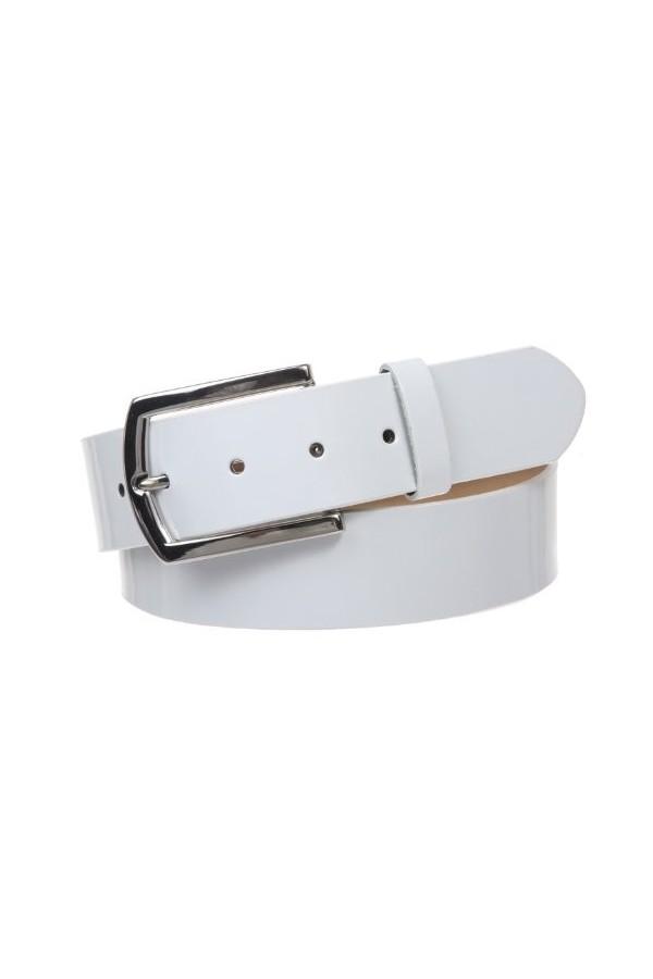 Ceinture unie en cuir synthétique verni sans nickel - 38 mm - Blanc - M/L-84/91 cm