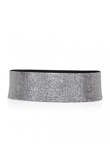 LumiSyne Mode Ceinture En Cuir Pour Femmes Ceinture Élastique Sans Boucle Diamant Brillant Strass Décoré Taille Ajustable Cei