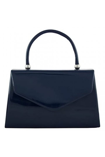 Fi9® Sac à main en cuir verni pour mariage, soirée soirée à la main ou à lépaule, bleu marine