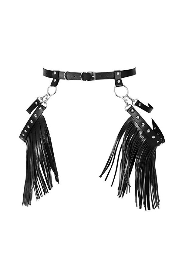 PETMHS Jupe de danse à franges en polyuréthane pour femme - Harnais de lingerie - Ceinture réglable - Costume dHalloween pun
