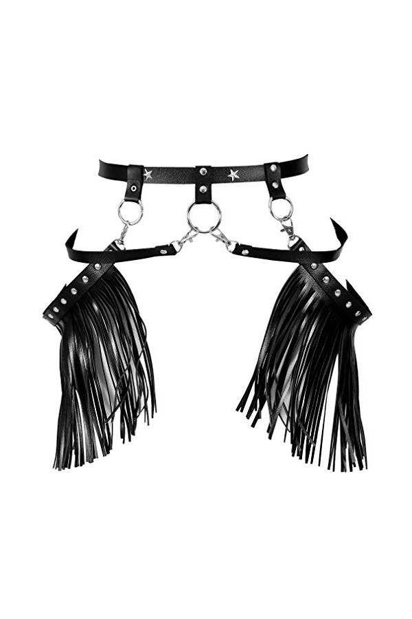 PETMHS Jupe de danse à franges en polyuréthane pour femme - Harnais de lingerie - Ceinture réglable - Costume dHalloween pun