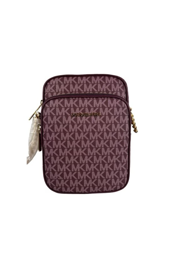 Michael Kors Jet Set Travel Signature PVC Medium Logo Chain Crossbody Flight Bag Brown 