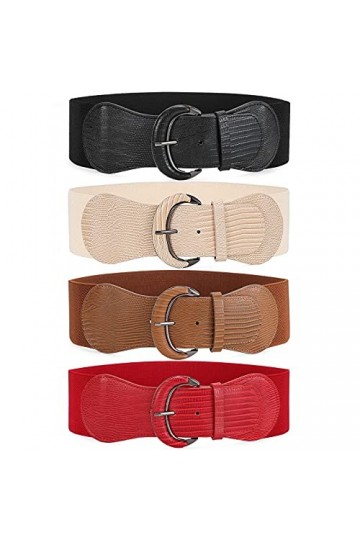 JasGood Lot de 2 ceintures larges élastiques pour femme - Vintage - Pour femme, 5-Noir+Marron+Rouge+Beige, taille 76/95 cm