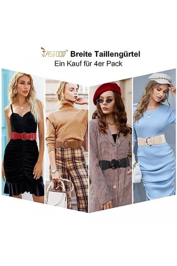 JasGood Lot de 2 ceintures larges élastiques pour femme - Vintage - Pour femme, 5-Noir+Marron+Rouge+Beige, taille 76/95 cm