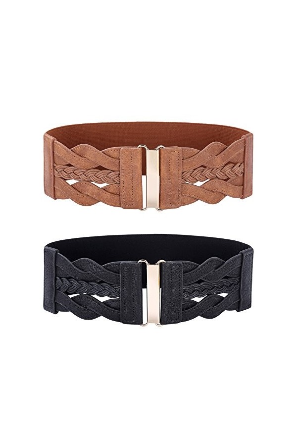GRACE KARIN Ceinture élastique large pour femmes Ceintures pour robes, Noir/marron, L
