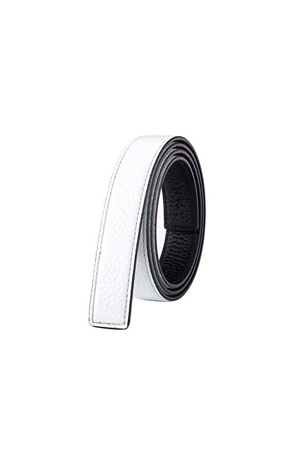 Vatees Sangle de ceinture de rechange en cuir véritable réversible pour femme sans boucle 25mm de large 95cm longue Blanc/No