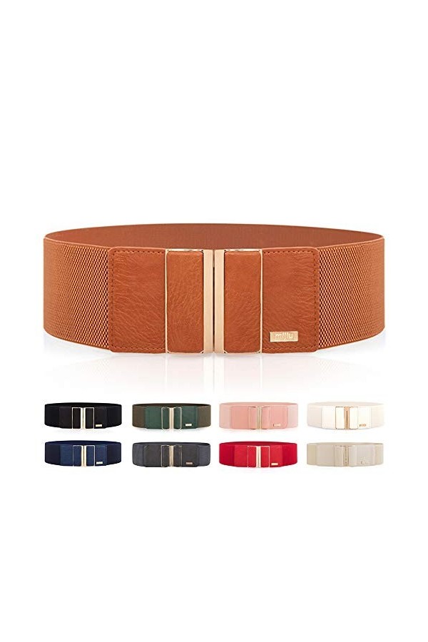 MIJIU Robe ceinture large noire ceinture élastique avec boucle en métal/grande taille