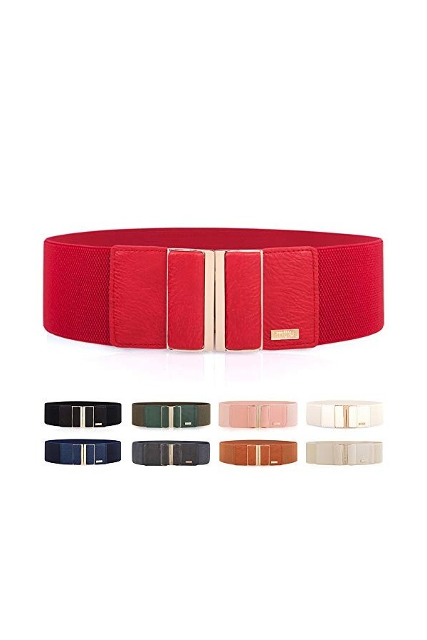 MIJIU Robe ceinture large noire ceinture élastique avec boucle en métal/grande taille