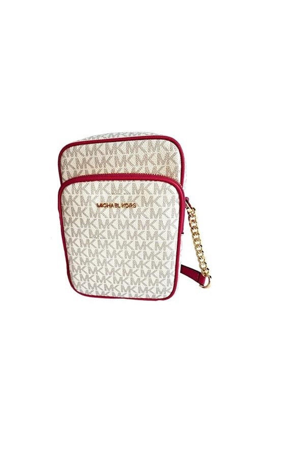 Michael Kors Jet Set Travel Signature PVC Medium Logo Chain Crossbody Flight Bag Brown 