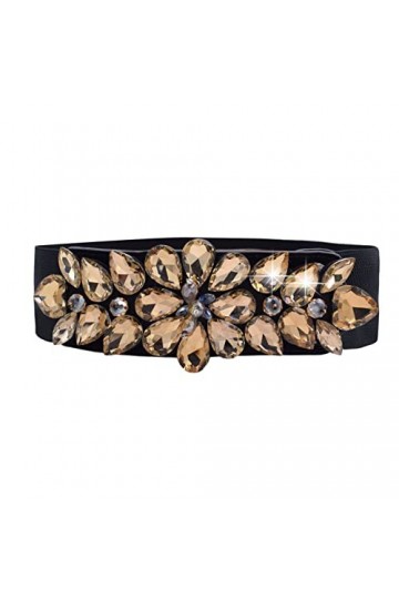 TeeYee Ceinture taille grand strass clouté boucle ajustable élastique tendu pour Femmes L, noir 