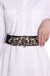 TeeYee Ceinture taille grand strass clouté boucle ajustable élastique tendu pour Femmes L, noir 