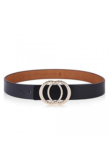MIJIU Ceinture en cuir véritable pour femme avec boucle à double anneau, Noir 3, Medium