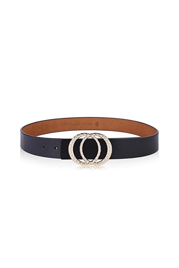 MIJIU Ceinture en cuir véritable pour femme avec boucle à double anneau, Noir 3, Medium