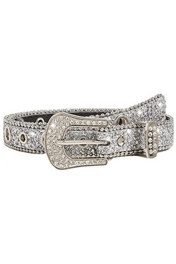 NociHah Ceinture en strass pour femmes et filles, ceinture vintage en cuir clouté avec strass pour robe jean, Argenté, 2.3cm×