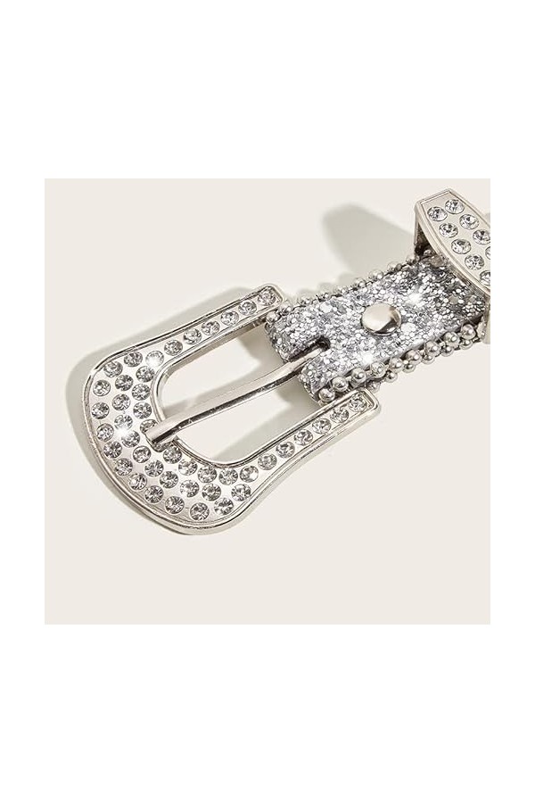 NociHah Ceinture en strass pour femmes et filles, ceinture vintage en cuir clouté avec strass pour robe jean, Argenté, 2.3cm×