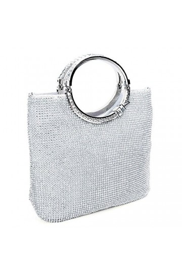 EULovelyPrice Femme Strass Cristal Embrayages De Soirée Sacs De Mariage Sac à Main Avec Bow Fram Argent 