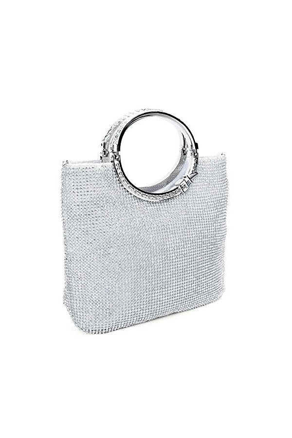 EULovelyPrice Femme Strass Cristal Embrayages De Soirée Sacs De Mariage Sac à Main Avec Bow Fram Argent 