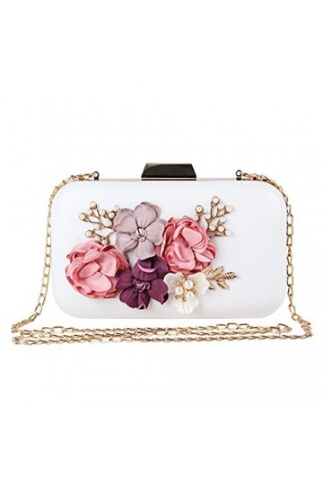 Syrads Femmes Pochette Fleur Sac de Soirée Sac à Main Pochette Portefeuille Sac à Main Sac,Blanc