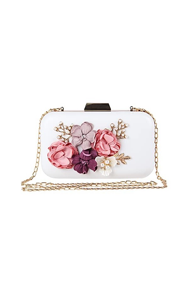 Syrads Femmes Pochette Fleur Sac de Soirée Sac à Main Pochette Portefeuille Sac à Main Sac,Blanc