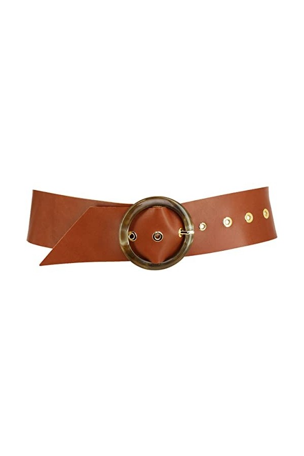 FASHIONGEN - Ceinture femme Large en Cuir Pleine fleur fabriqué en FRANCE, ESTIENNE - Camel, L-XL