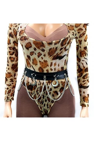 Black Sugar Ceinture Chaine Solide Simili Cuir Noir Lune Métallique Acier Gothique Punk Goth Biker Rock Bouclé