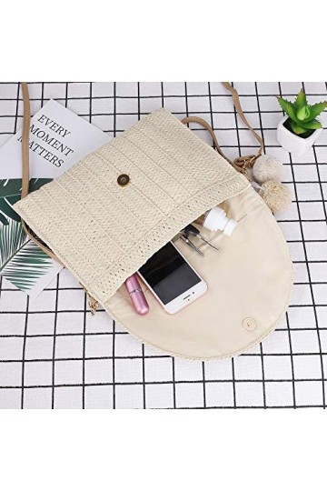 Pochette dembrayage en Paille, Pochette Mariage Soirée Femmes Sac à Main Enveloppe Plat De Plage dété Tissés, Boho Sac Bour