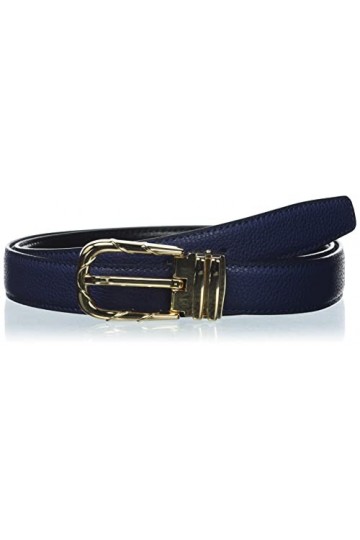 Anthoni Crown Ceinture en Cuir, Noir/Bleu, 95 cm Femme