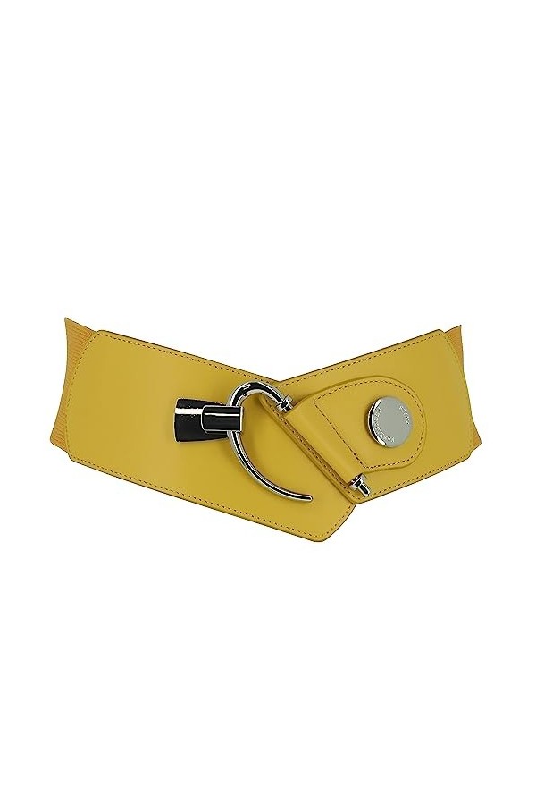 FASHIONGEN - Ceinture femme élastique Cuir de Vachette, DARLENE, Fabriqué en France - Jaune, Medium / 38 à 41