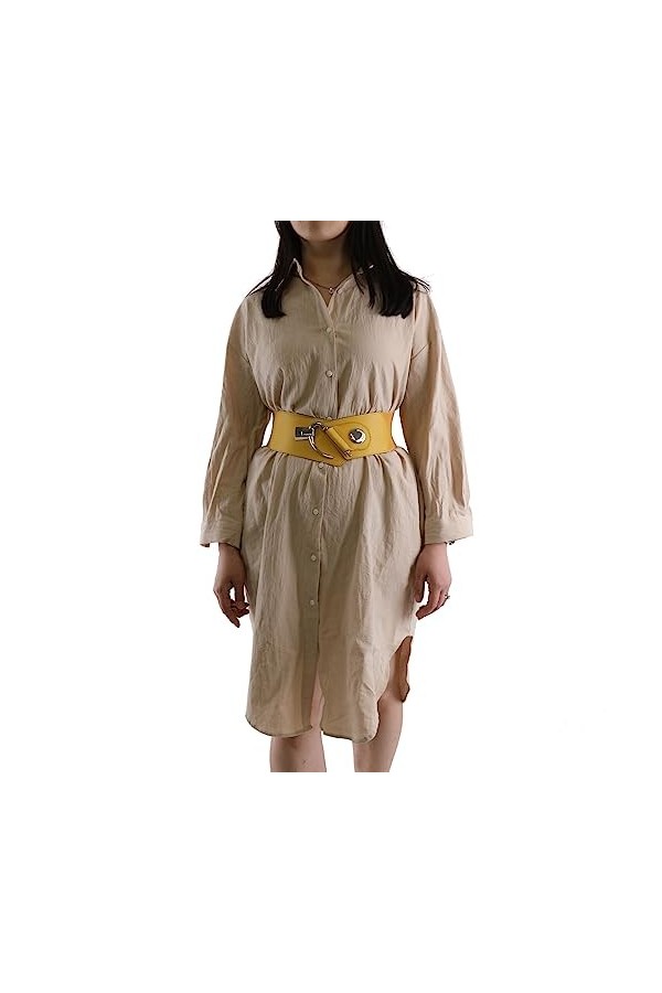 FASHIONGEN - Ceinture femme élastique Cuir de Vachette, DARLENE, Fabriqué en France - Jaune, Medium / 38 à 41