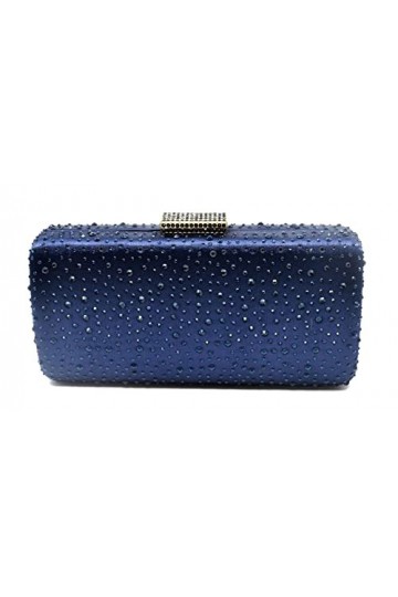 Sac de soirée rectangulaire avec strass et strass pour femme, bleu marine, One Size